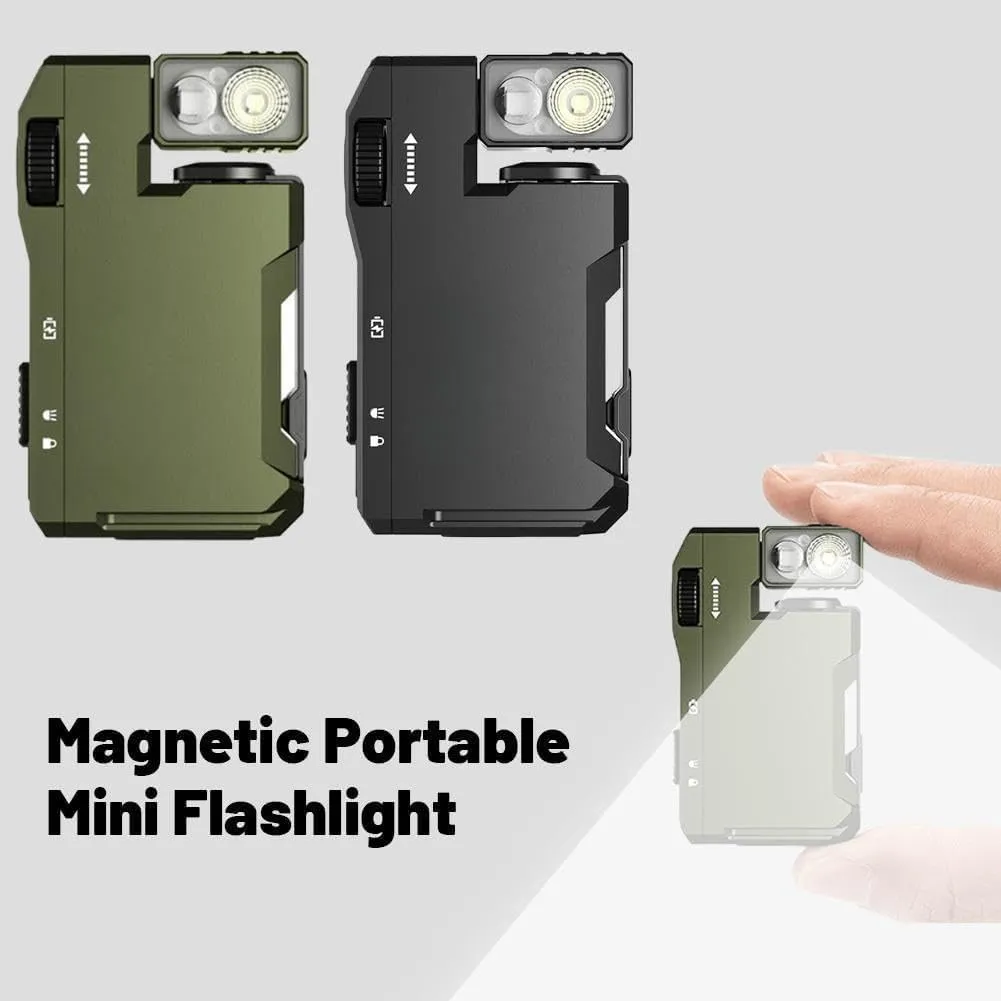 Portable Mini Flashlight with Rotatable Head, G5 EDC Light 400 Lumens, Rechargeable Camping Lights, Compact Pocket Flashlights, Ip68 Waterproof Flat Flashlight with Magnet for Outdoor, Emergency(Black