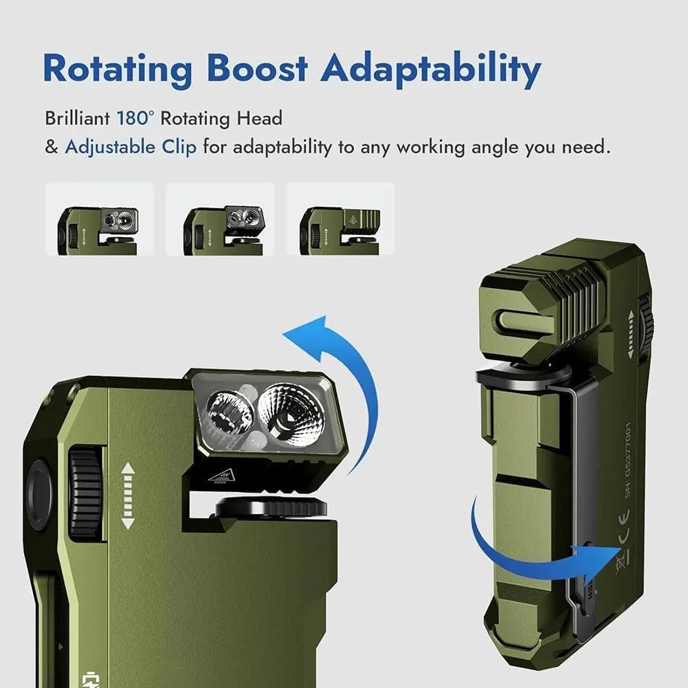 Portable Mini Flashlight with Rotatable Head, G5 EDC Light 400 Lumens, Rechargeable Camping Lights, Compact Pocket Flashlights, Ip68 Waterproof Flat Flashlight with Magnet for Outdoor, Emergency(Black