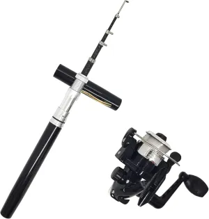 Portable Mini Pocket Telescopic 38inches Pen Fishing Rod Spinning Reel Combos, Folded Fishing Pole Spin Reel Gift for River, Lake, Ice Fishing and So On (Pen Fishing Rod and Reel, 38inches / 1.0M)