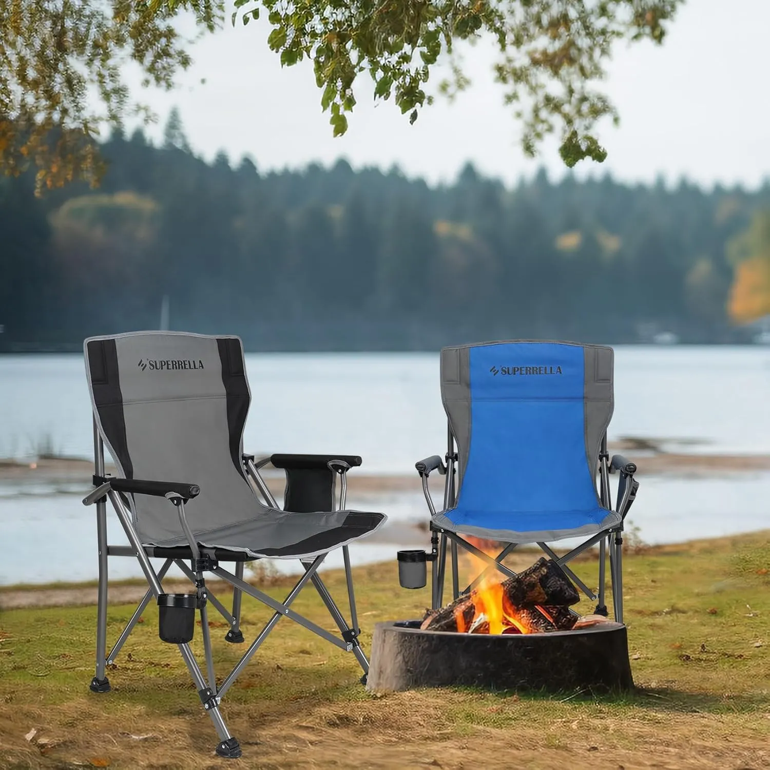 Portable Outdoor Folding Camping Chair Heavy Duty Camp Chair with Storage Bag for Outside Activities, Black Grey