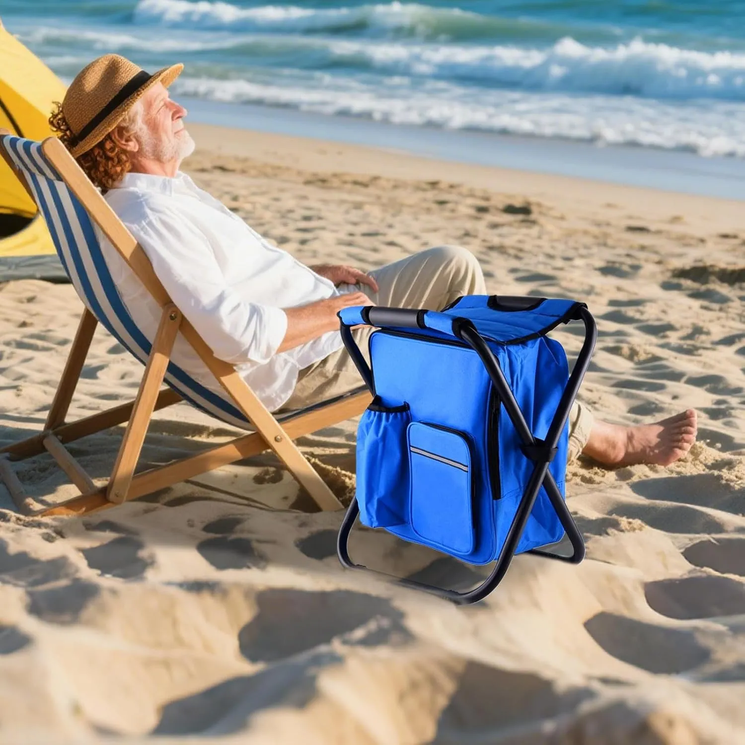 Portable Outdoor Seats - Foldable Outdoor Chairs with Backpack Cooler - Folding Lawn Recliner for Camping, Beach, Travel, Picnic, Park, Fishing, Garden, Patio, Porch and Poolside Relaxation