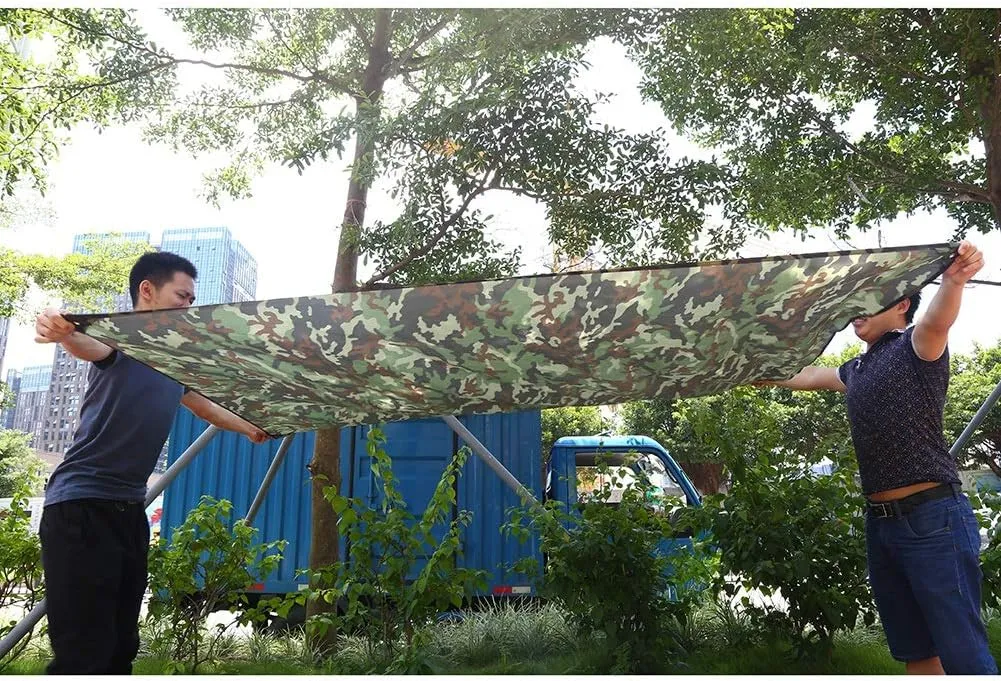 Portable Tent Tarpaulin Outdoor Camouflage Lightweight Rainproof Mat Outdoor Waterproof Tarpaulin Camping Awning Shelter Rain Tarpaulin for Camping (3 * 2.9 Meters)