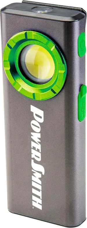 POWERSMITH Rechargeable Work Light, Power Bank 1200 Lumen Slim Flat Flashlight with Metal Housing, Magnetic Pocket Clip, USB-C Charging Cable, IPX7 Waterproof, and 2 Year Warranty (PLR12F2S)