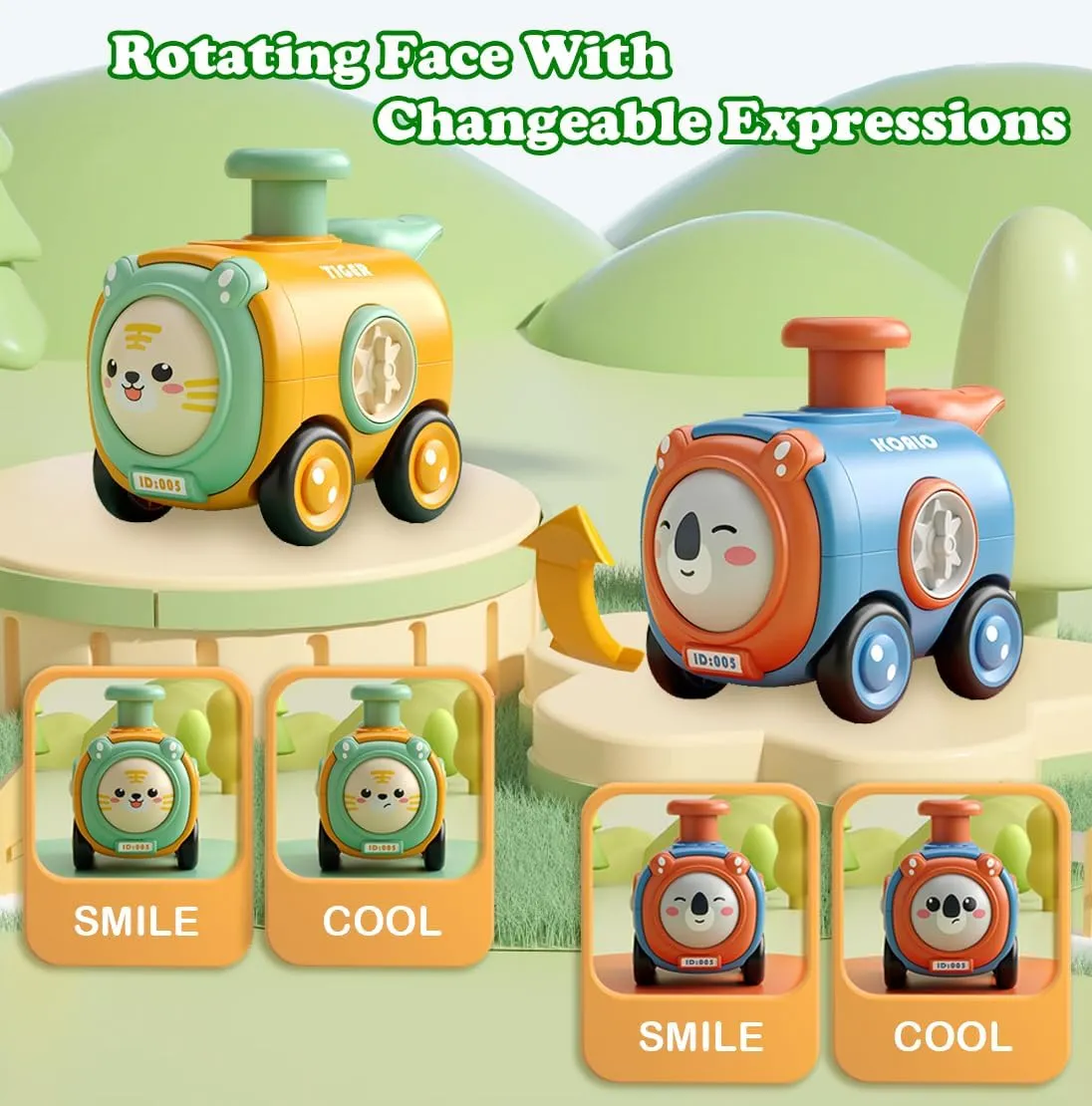 Press and Go Cars Toys for Toddlers Over 18 Months, Tiger and Koalo Cartoon Cars with Surprise Whistle, Pull Back Cars for Boys Girls Kids Ages 2 3 4 5 Years Old (Type-A)