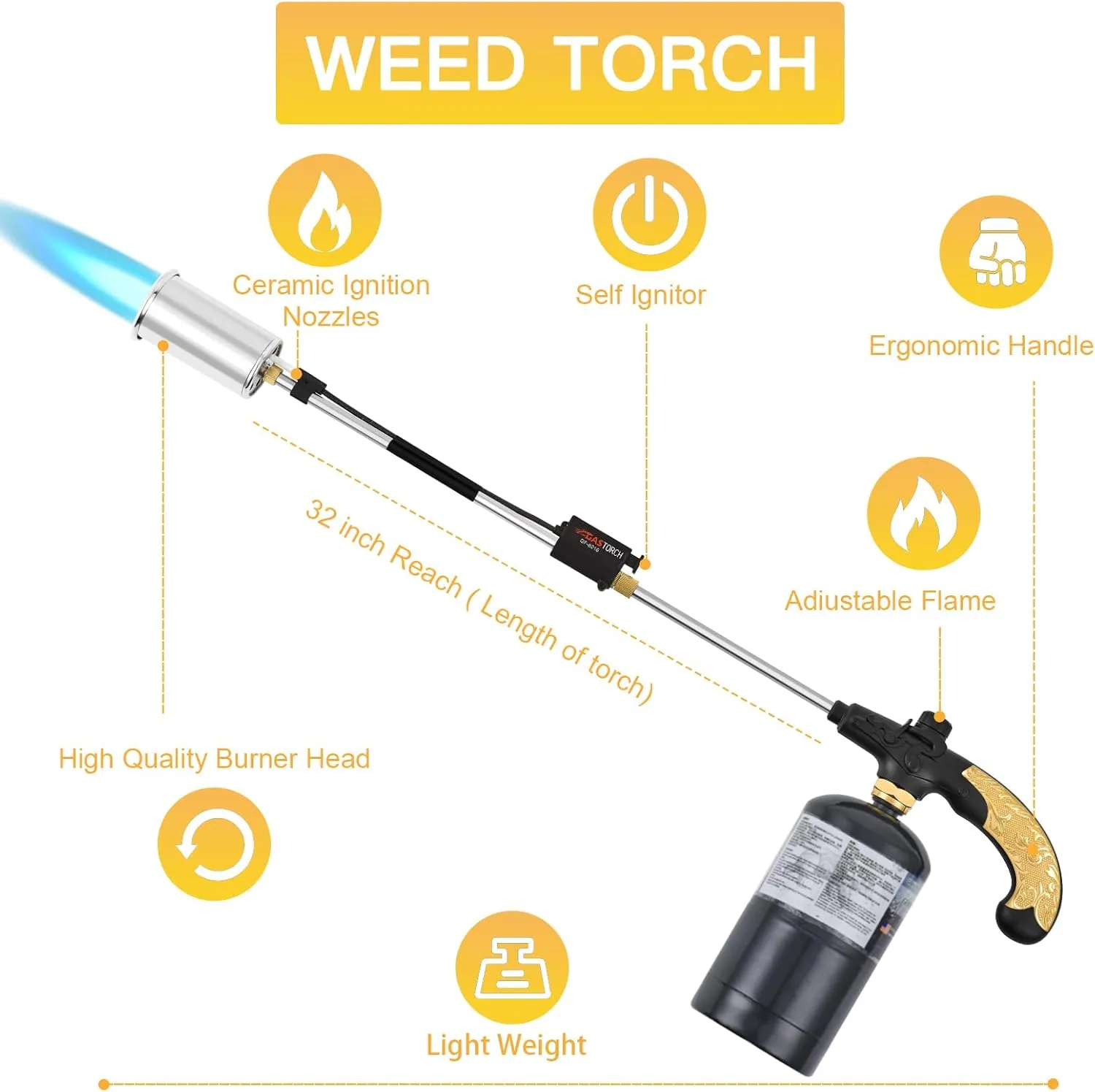 Propane Torch Burner Weed Torch with High Output 800,000 BTU Heavy Duty Blow Torch 30" Detachable Long Arm Propane Weed Burner&Flame Control Valve for Garden,Stumps,Wood,Melting Ice,Snow Road,Roofing