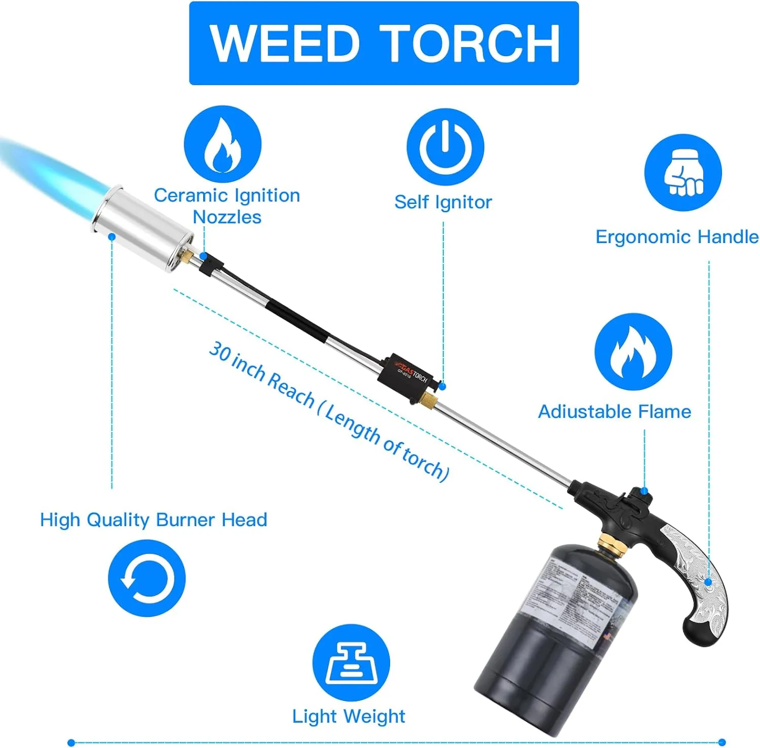 Propane Torch Burner Weed Torch with High Output 800,000 BTU Heavy Duty Blow Torch 30" Detachable Long Arm Propane Weed Burner&Flame Control Valve for Garden,Stumps,Wood,Melting Ice,Snow Road,Roofing
