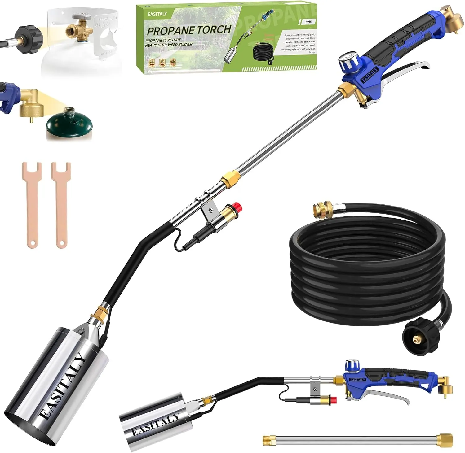 Propane Torch Weed Burner Kit,High Output 2,400,000 BTU with 12.5FT Hose,Heavy Duty Blow Torch Flamethrower with Long/Short Mode for Flame Weeding,Roofing,Ice Snow Melting,Road Marking,BBQ