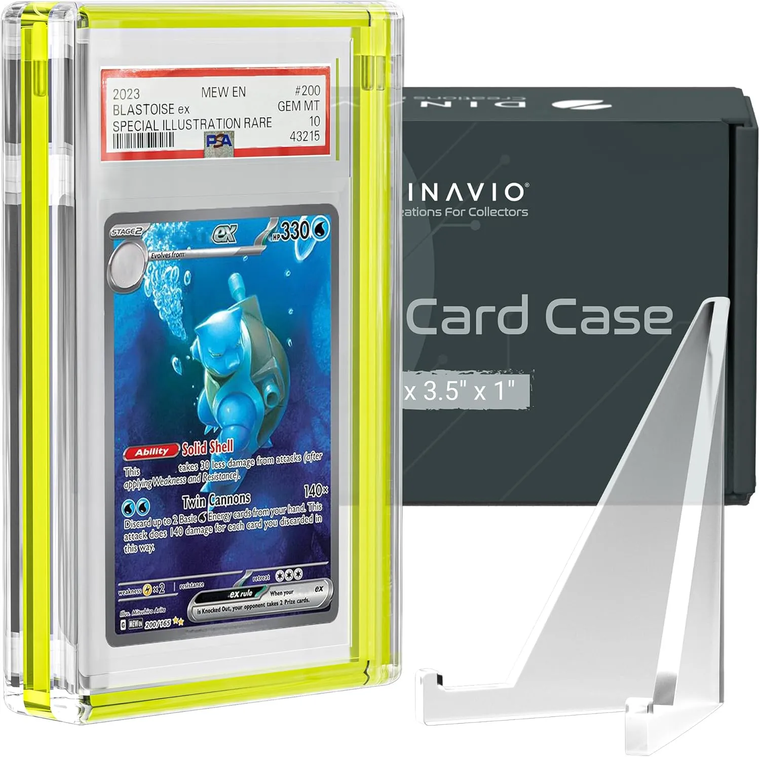 PSA Graded Card Display Acrylic Case for Standard PSA and CGC Slabs - Slab Case for Graded Cards - PSA Card Case - Graded Card Display Case - Slanted Stand Included (Yellow Border)