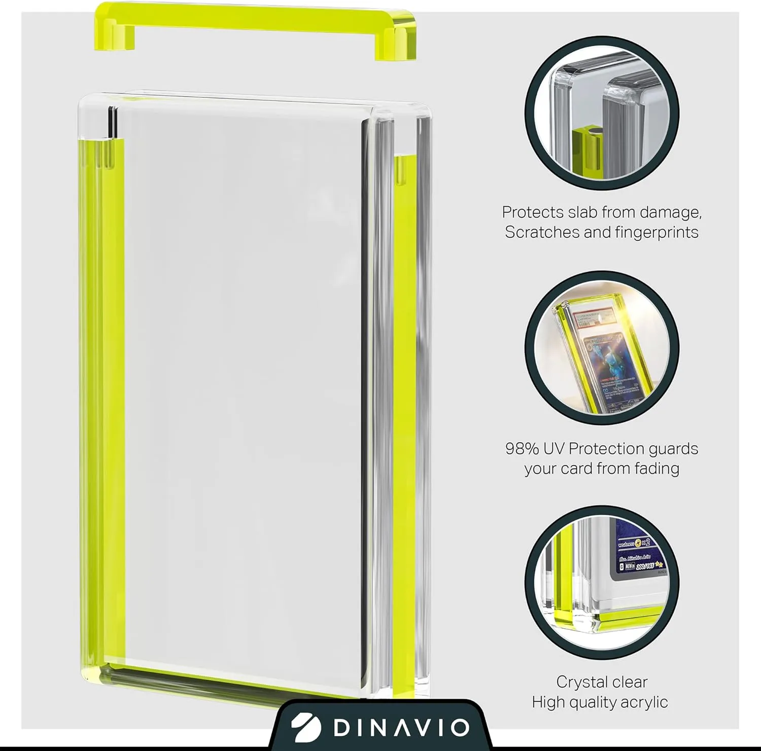 PSA Graded Card Display Acrylic Case for Standard PSA and CGC Slabs - Slab Case for Graded Cards - PSA Card Case - Graded Card Display Case - Slanted Stand Included (Yellow Border)