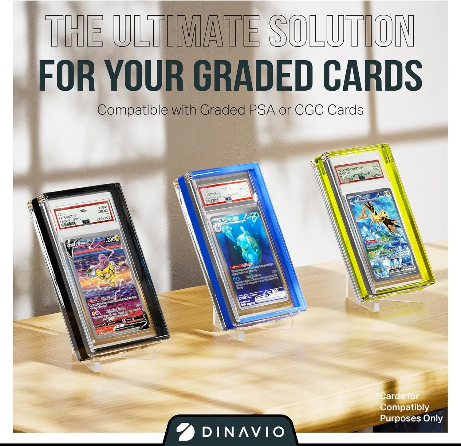 PSA Graded Card Display Acrylic Case for Standard PSA and CGC Slabs - Slab Case for Graded Cards - PSA Card Case - Graded Card Display Case - Slanted Stand Included (Yellow Border)