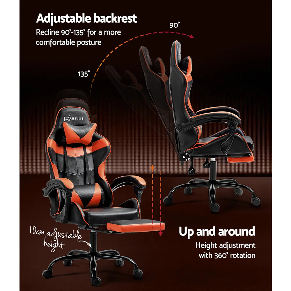 PU Leather Gaming Office Chair with Footrest - Orange