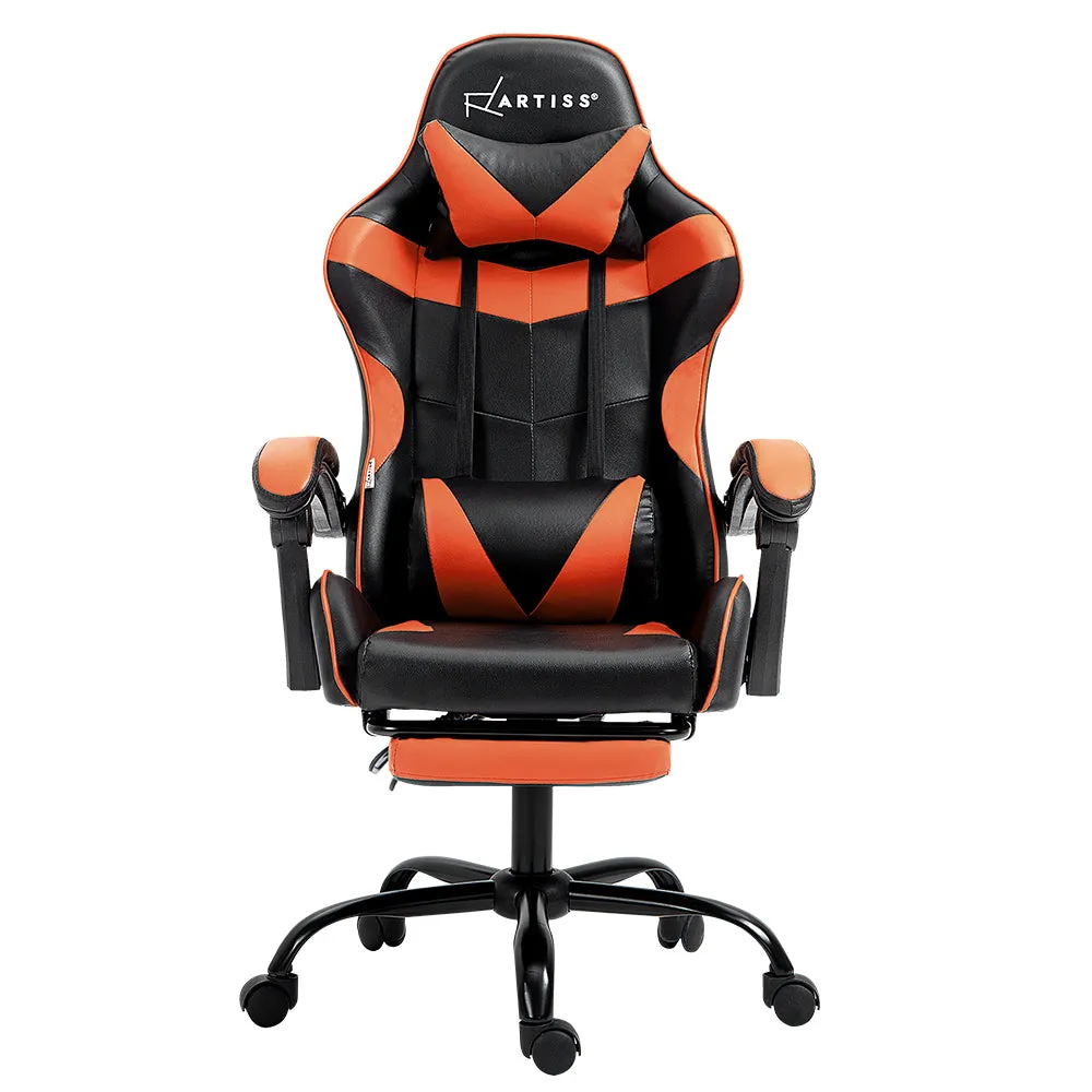 PU Leather Gaming Office Chair with Footrest - Orange