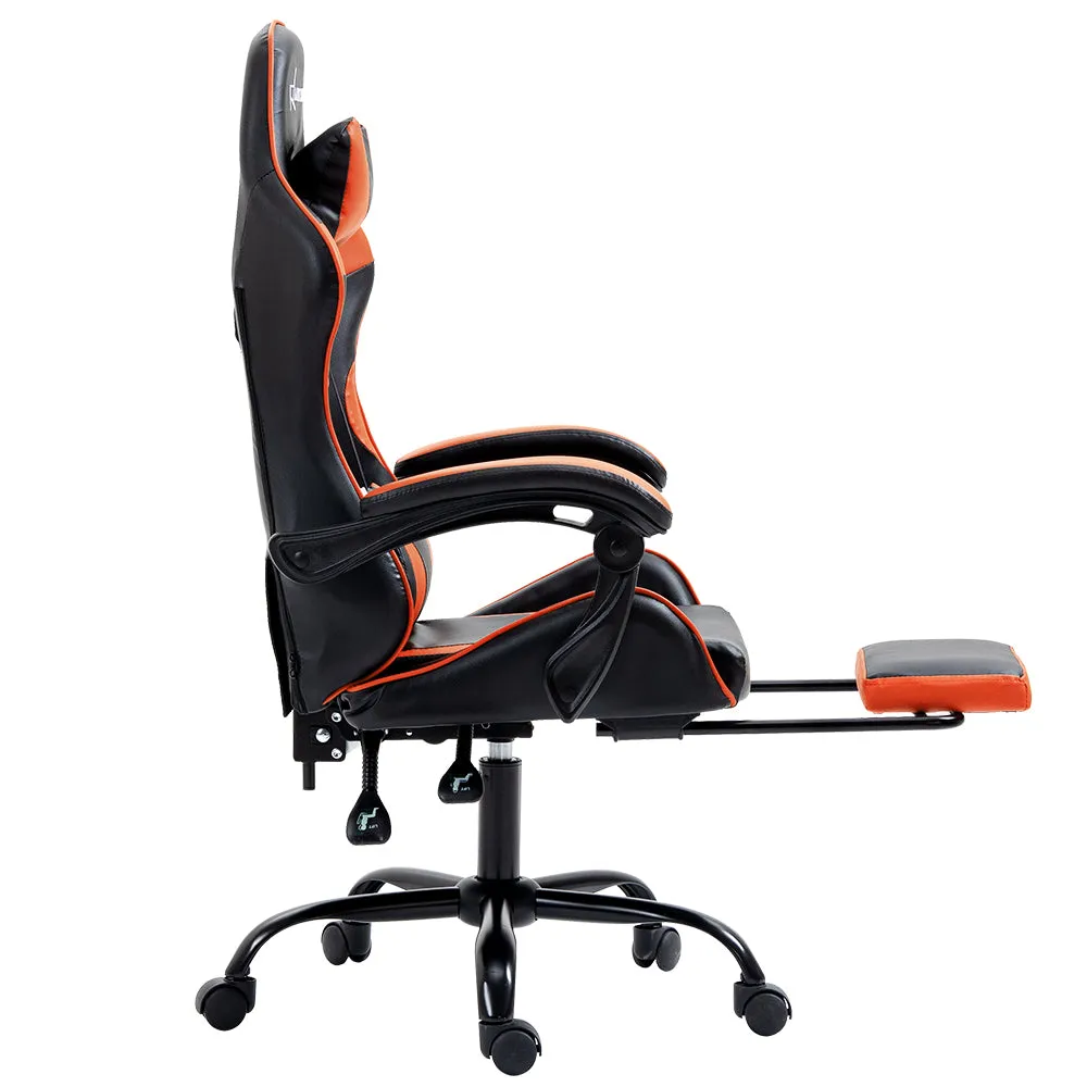 PU Leather Gaming Office Chair with Footrest - Orange