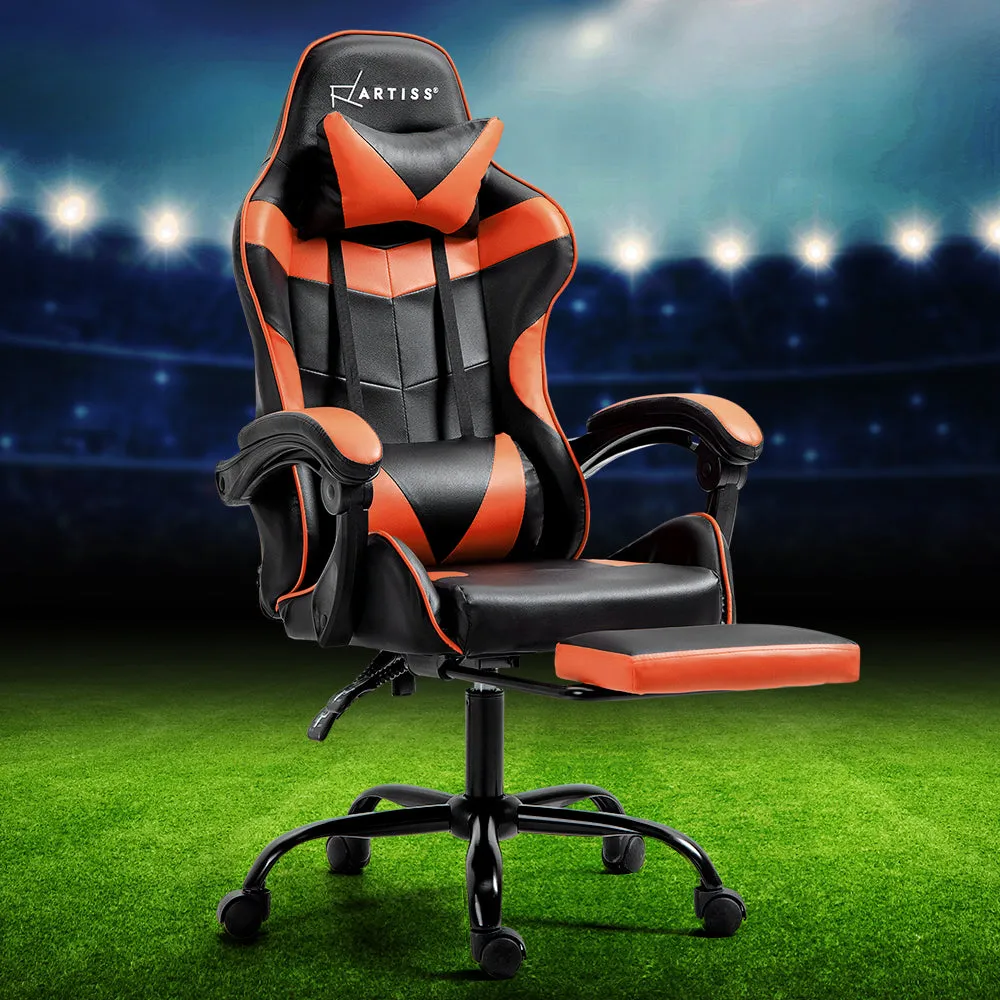 PU Leather Gaming Office Chair with Footrest - Orange