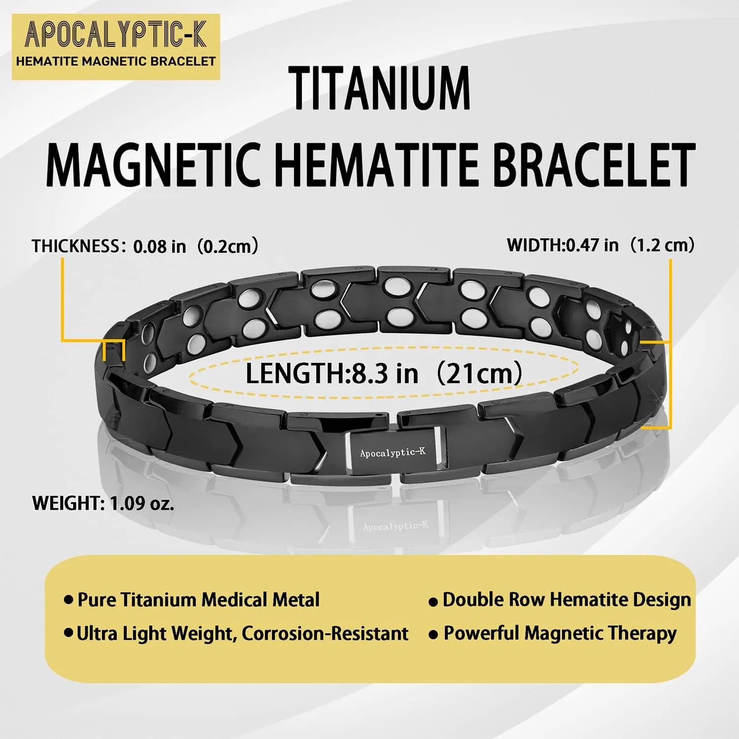 Pure Titanium Men'S Magnetic Bracelets, 99% Pure Titanium (Light),Double Powerful Magnet Bracelets,Eliminate Static Electricity