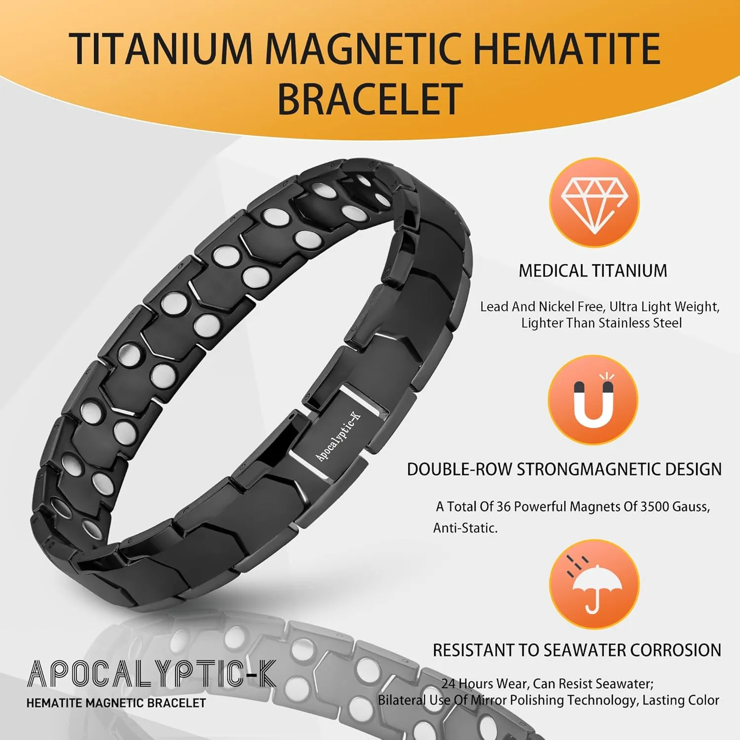 Pure Titanium Men'S Magnetic Bracelets, 99% Pure Titanium (Light),Double Powerful Magnet Bracelets,Eliminate Static Electricity