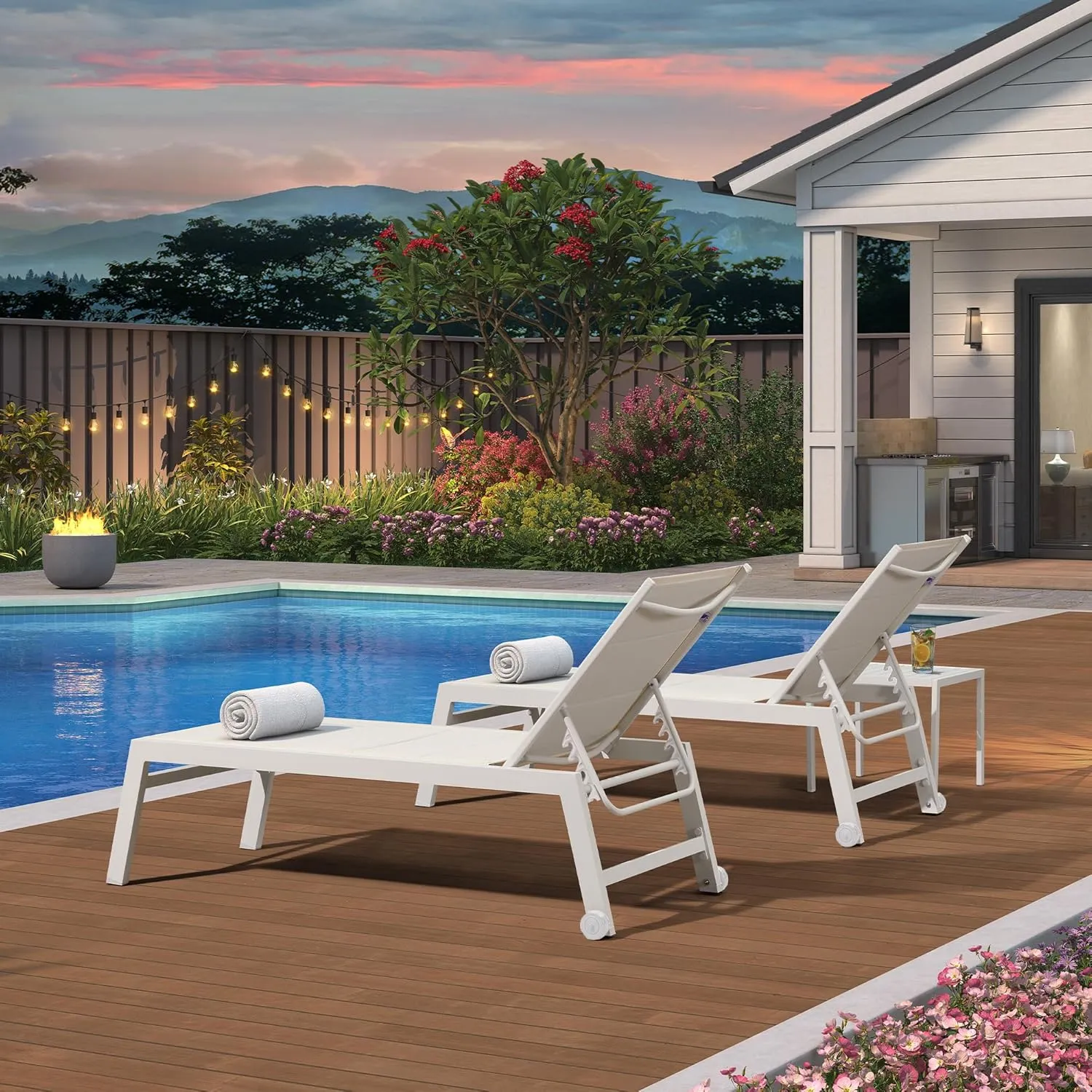 PURPLE LEAF Lounge Chair Pool Chaise Lounge Outdoor White 2 Sets