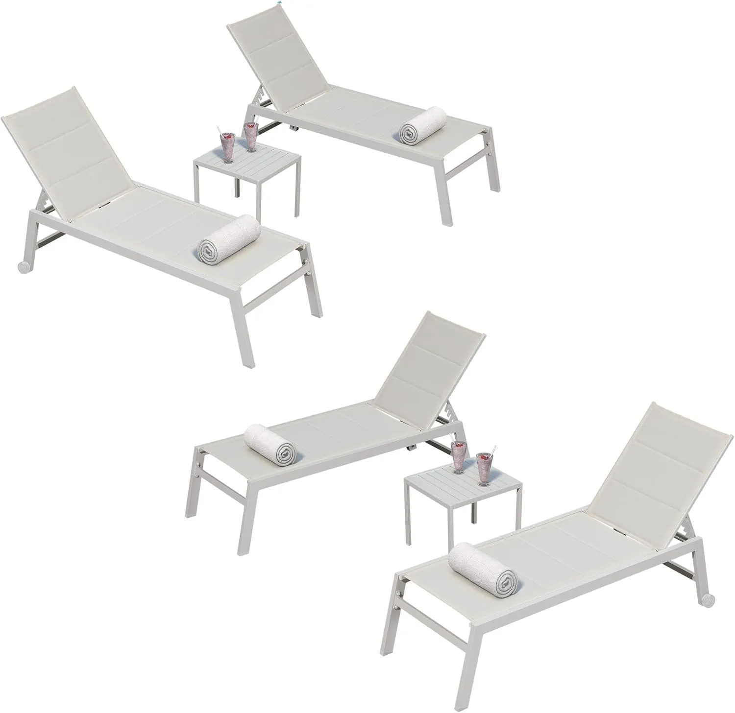 PURPLE LEAF Lounge Chair Pool Chaise Lounge Outdoor White 2 Sets