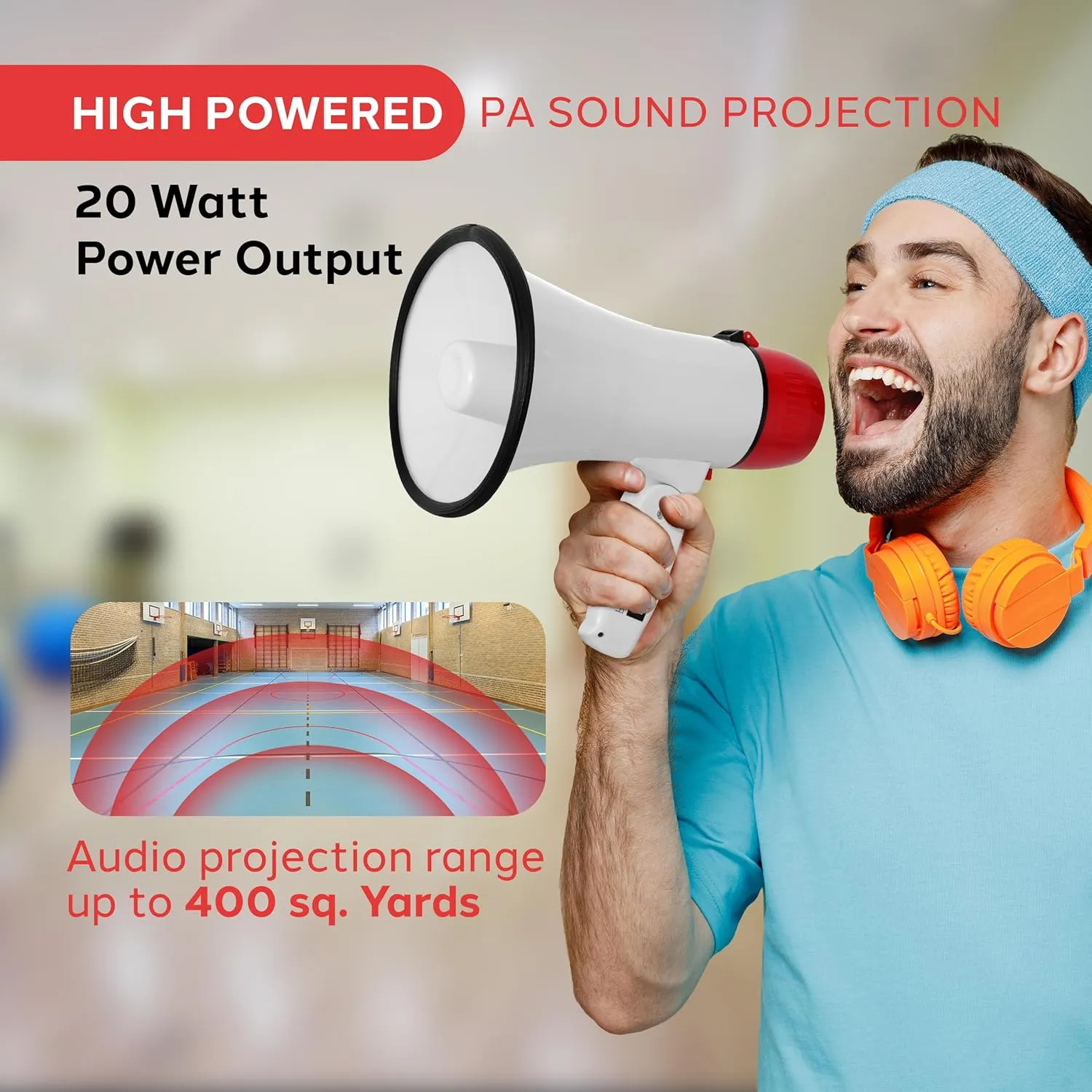 Pyle 20W Megaphone Bullhorn Speaker – Portable Handheld Loud Speaker with Adjustable Volume & Siren – Compact, Powerful Bull Horn for Announcements, Events, Sports & Public Address