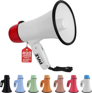 Pyle 20W Megaphone Bullhorn Speaker – Portable Handheld Loud Speaker with Adjustable Volume & Siren – Compact, Powerful Bull Horn for Announcements, Events, Sports & Public Address