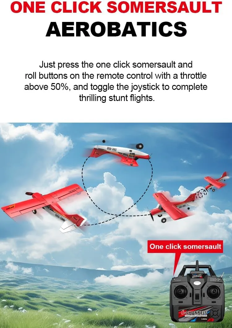 QIDI-560 M7 Off-Road Aircraft 3D RC Plane One-Key Hanging Stunt Fixed Wing with Wind Resistant Flight Control for Beginner and Experienced Ready to Fly RTF(Red)