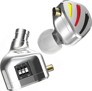 QKZ ODING Wired Earbuds with 1DD Three sound adjustment modes 10mm irregular dual magnetic coil speaker,in Ear Monitors, Deep Bass Sound Wired Earbuds, HiFi in Ear Headphones (Without MIC, Silver)