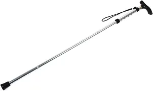 Qtqgoitem Walking Stick, Adjustable Collapsible Extendable, Folding Cane 4 Sections Telescoping, Trekking Pole Silver Tone (Model: bc2 b41 f23 df5 770)