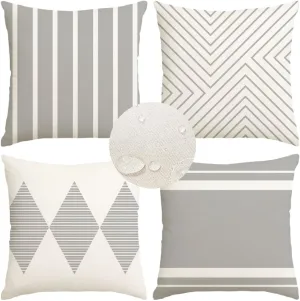 RABUSOFA Outdoor Pillow Covers 20x20 inch Waterproof,Gray and White Boho Set of 4 for Patio Furniture Sunbrella Couch(2G-20) (Grey and White, 20" x 20" (Pack of 4))