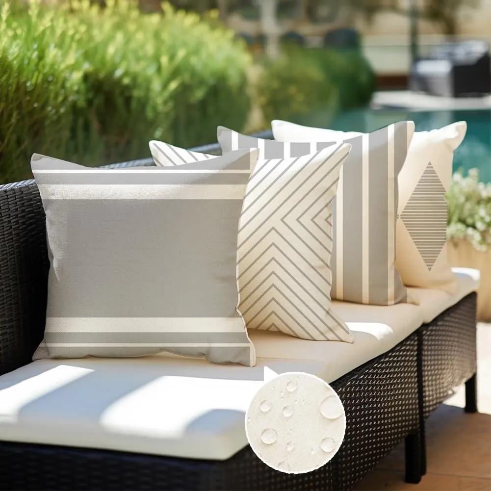 RABUSOFA Outdoor Pillow Covers 20x20 inch Waterproof,Gray and White Boho Set of 4 for Patio Furniture Sunbrella Couch(2G-20) (Grey and White, 20" x 20" (Pack of 4))