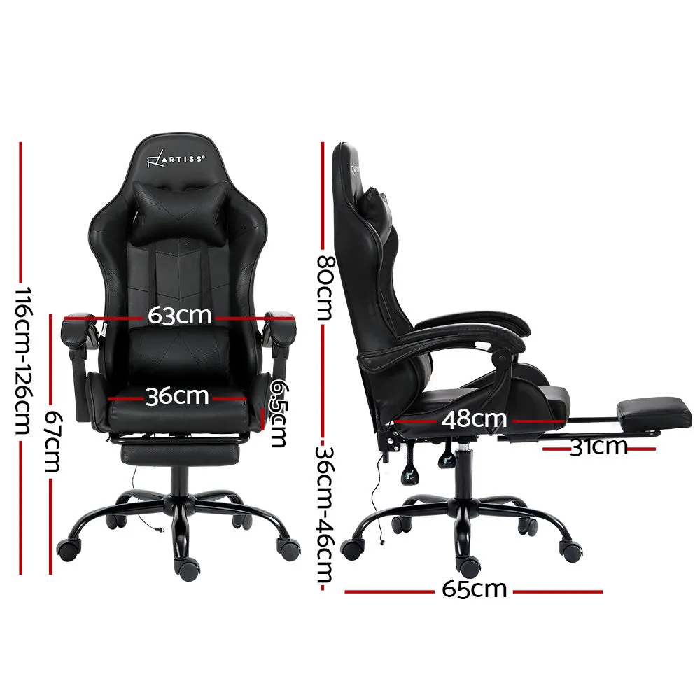 Racer Office Chair with Massage & Footrest - Black