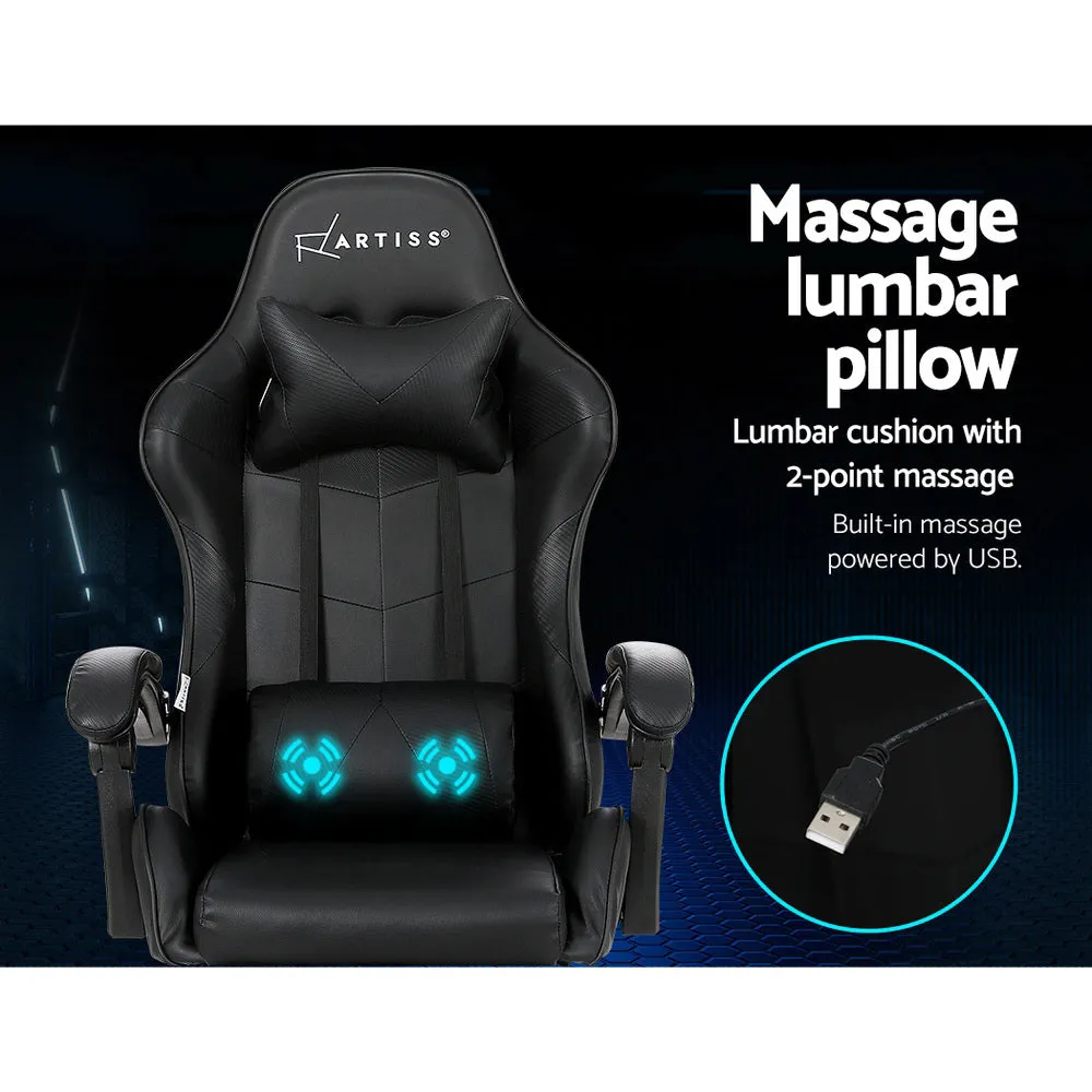 Racer Office Chair with Massage & Footrest - Black