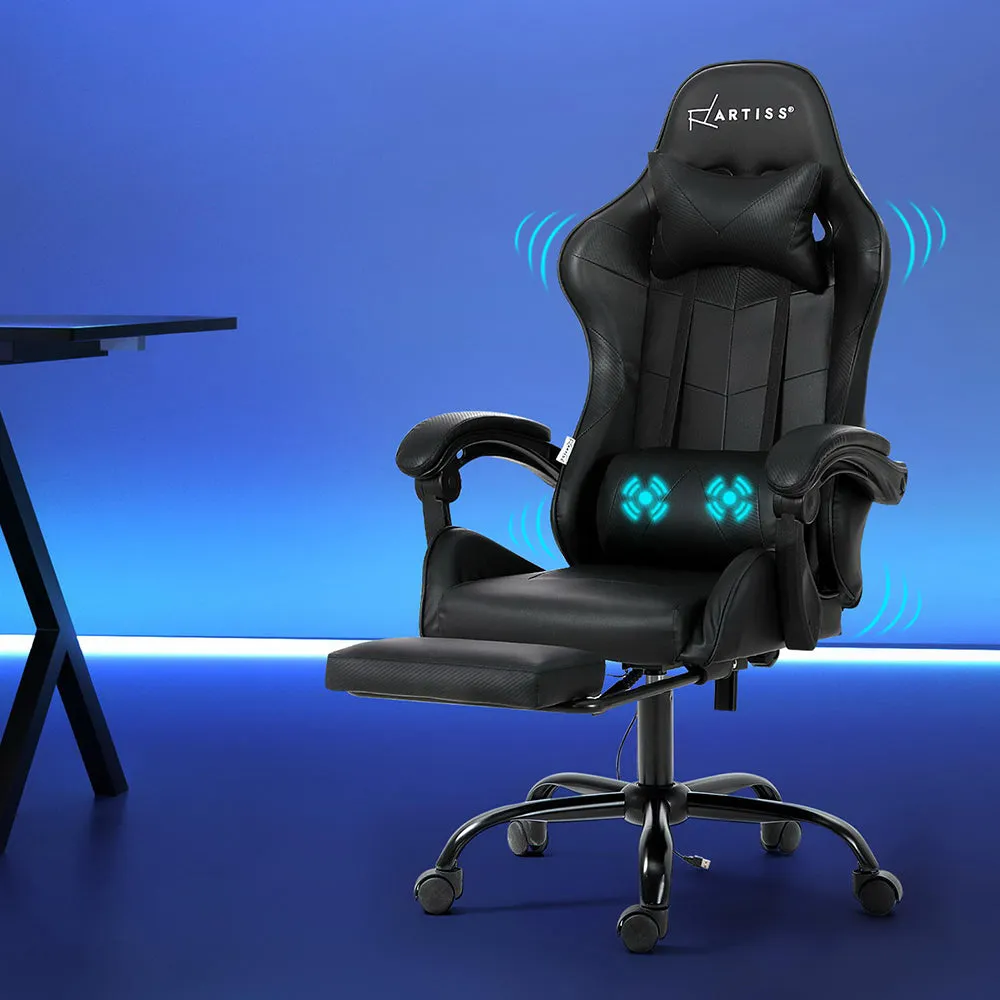 Racer Office Chair with Massage & Footrest - Black