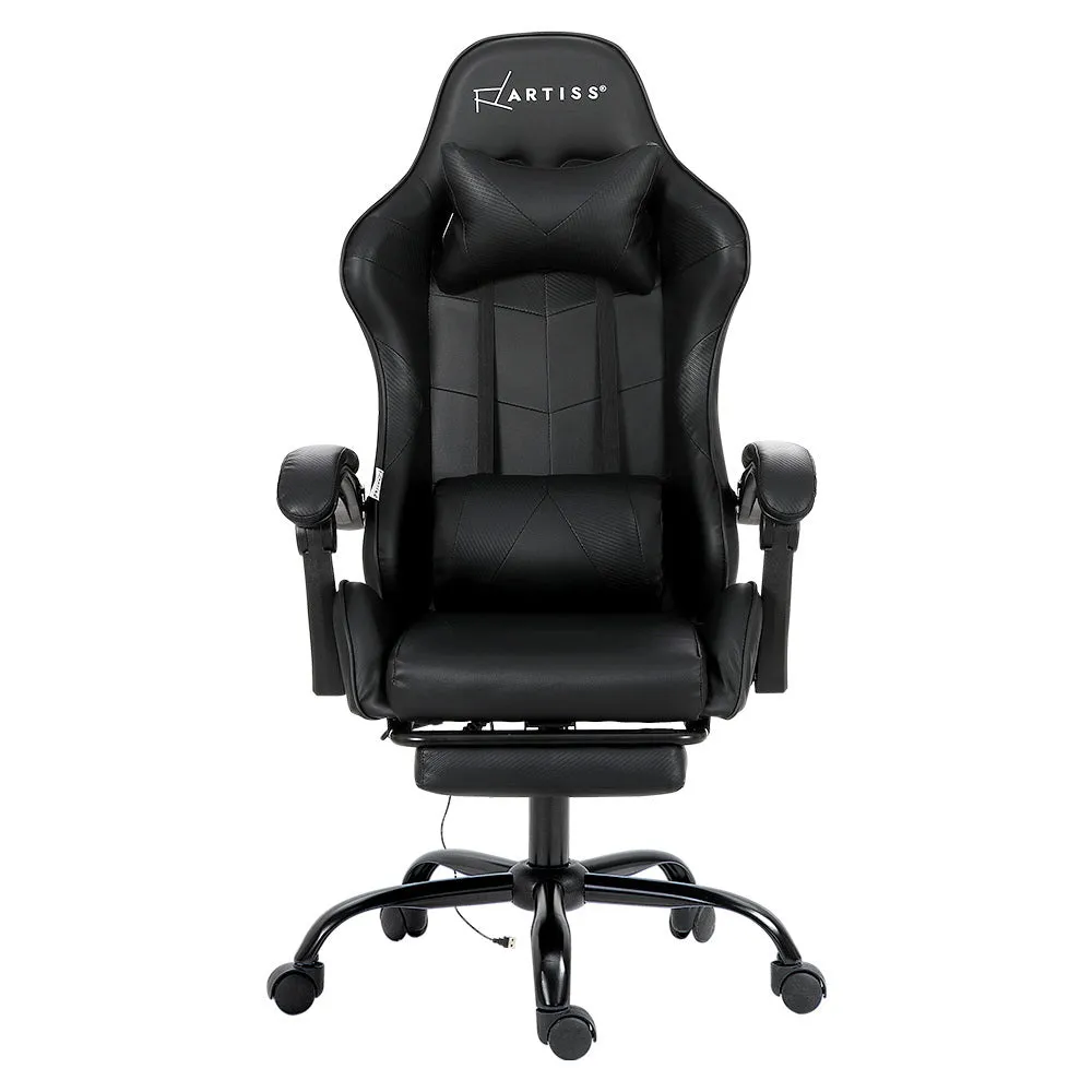 Racer Office Chair with Massage & Footrest - Black