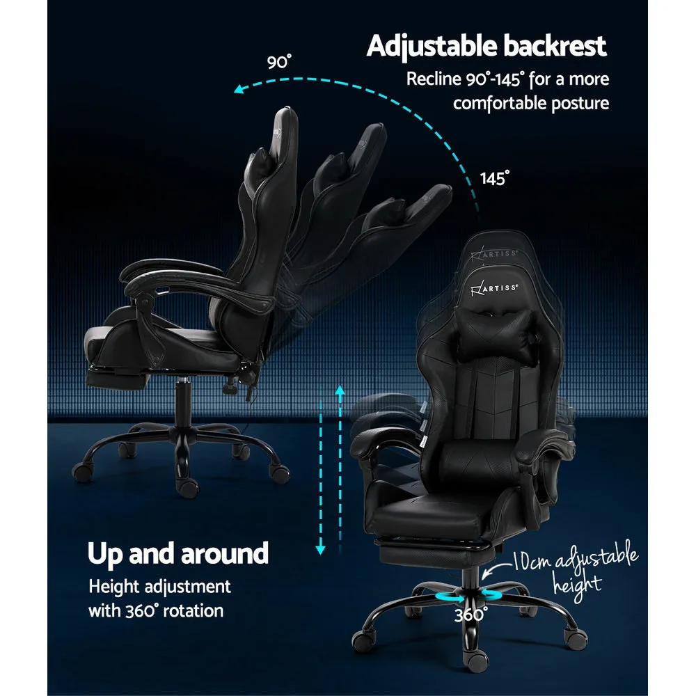 Racer Office Chair with Massage & Footrest - Black