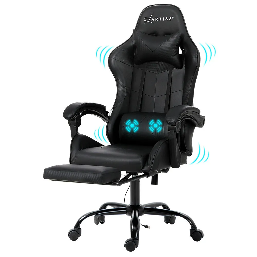 Racer Office Chair with Massage & Footrest - Black