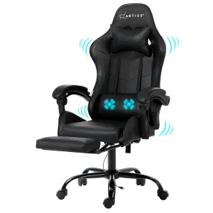 Racer Office Chair with Massage & Footrest - Black