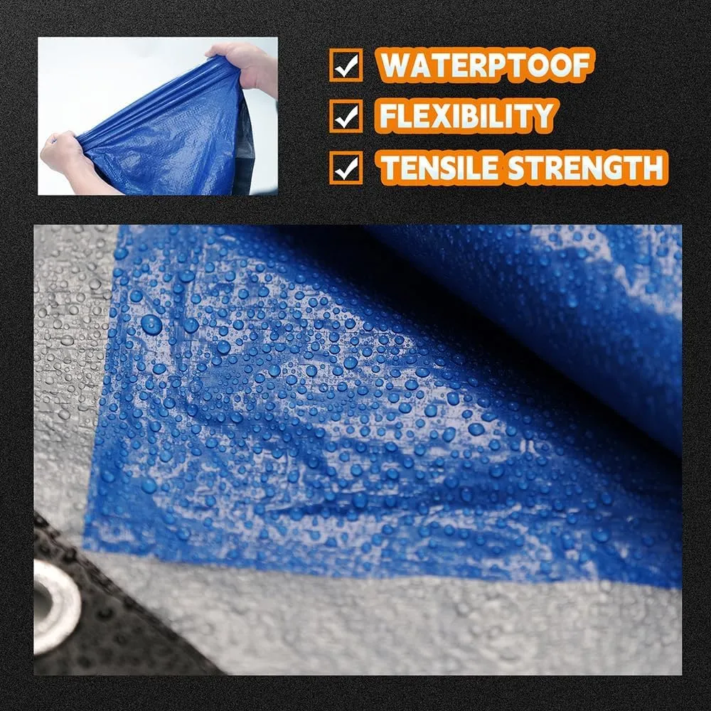 RAINDEWAY Large Tarps 30x60 Feet, 5.5 Mil - Multipurpose Waterproof Poly Tarp Cover with Metal Grommets and Reinforced Edges, Silver/Blue