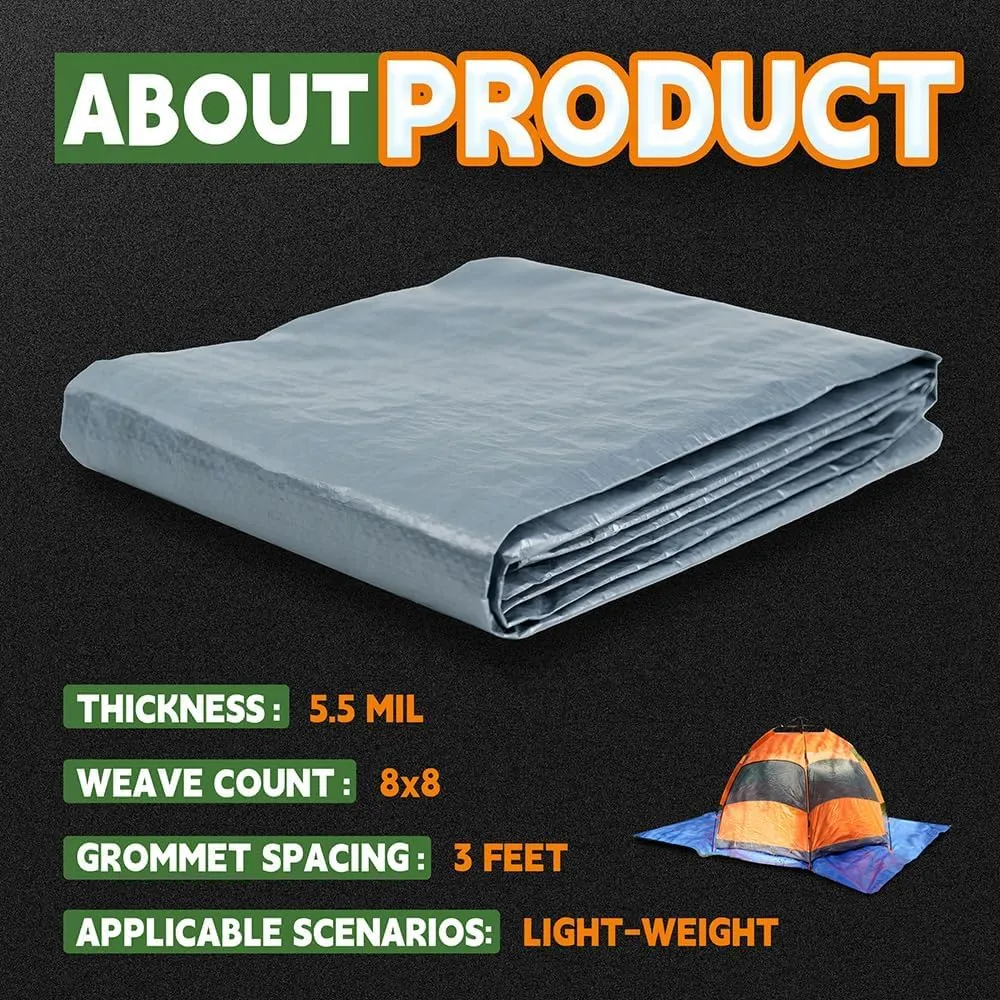 RAINDEWAY Large Tarps 30x60 Feet, 5.5 Mil - Multipurpose Waterproof Poly Tarp Cover with Metal Grommets and Reinforced Edges, Silver/Blue