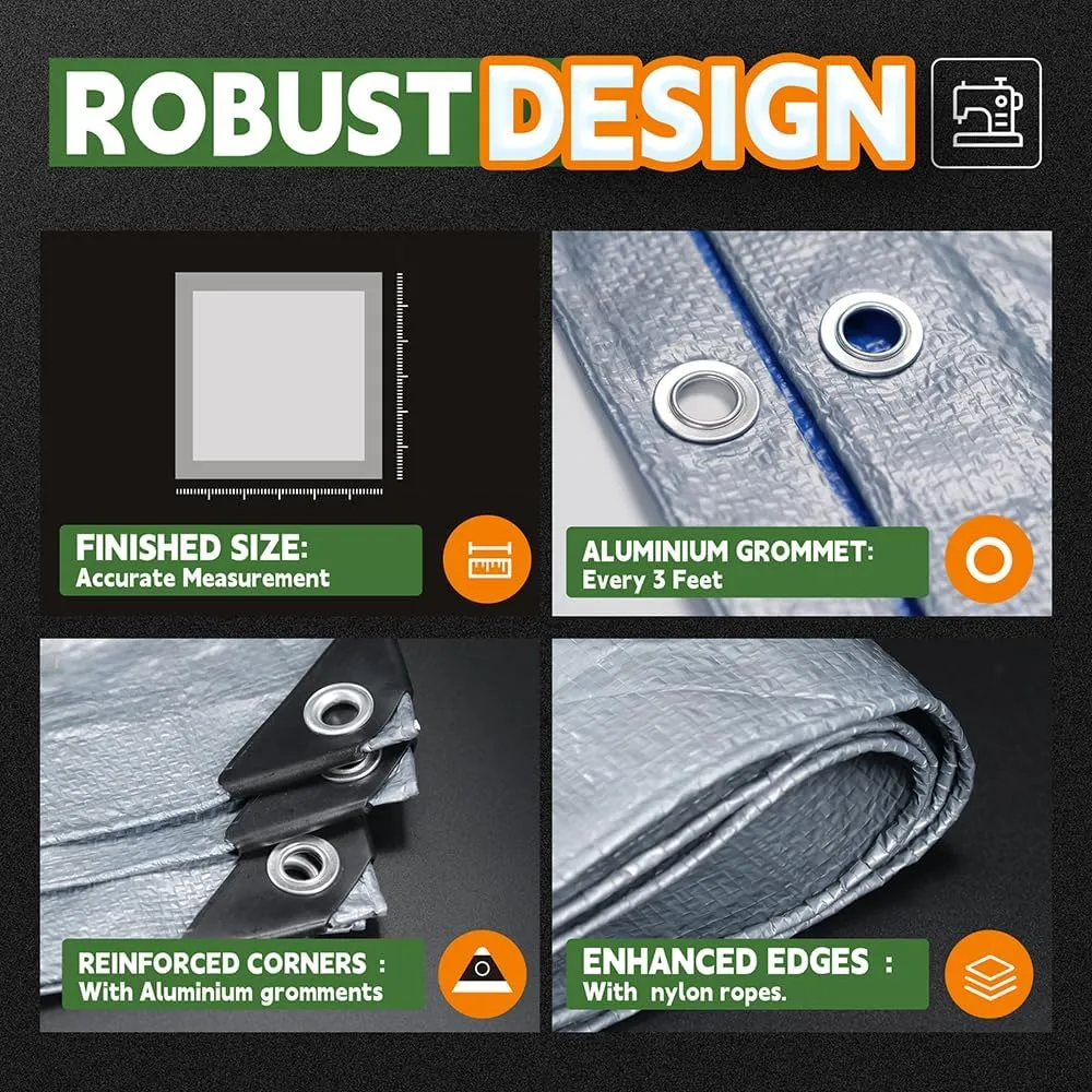 RAINDEWAY Large Tarps 30x60 Feet, 5.5 Mil - Multipurpose Waterproof Poly Tarp Cover with Metal Grommets and Reinforced Edges, Silver/Blue