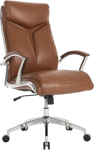 Realspace® Modern Comfort Verismo Bonded Leather High-Back Executive Office Chair, Brown/Chrome, BIFMA Compliant