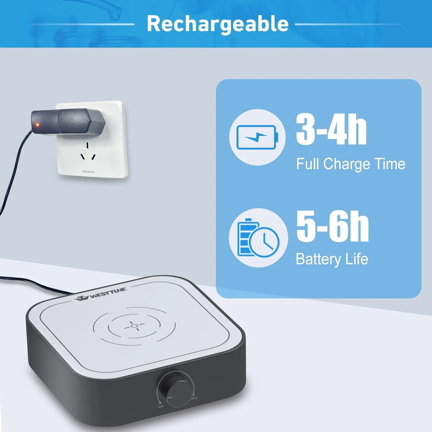 Rechargeable 3000rpm Magnetic Stirrer Mixer with Stir Bar, Brushless DC Motor Max 3000ml Electric Magnetic Stir Plate Mixer（No Heating)