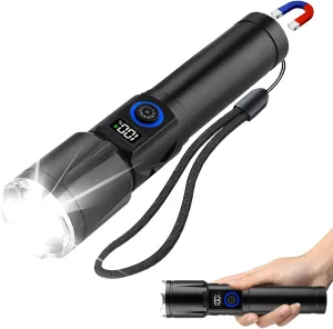 Rechargeable Flashlights High Lumens 5 Modes Magnetic with Zoomable Beam & Digital Power Display Retractable Waterproof for Home Outdoor Emergencies