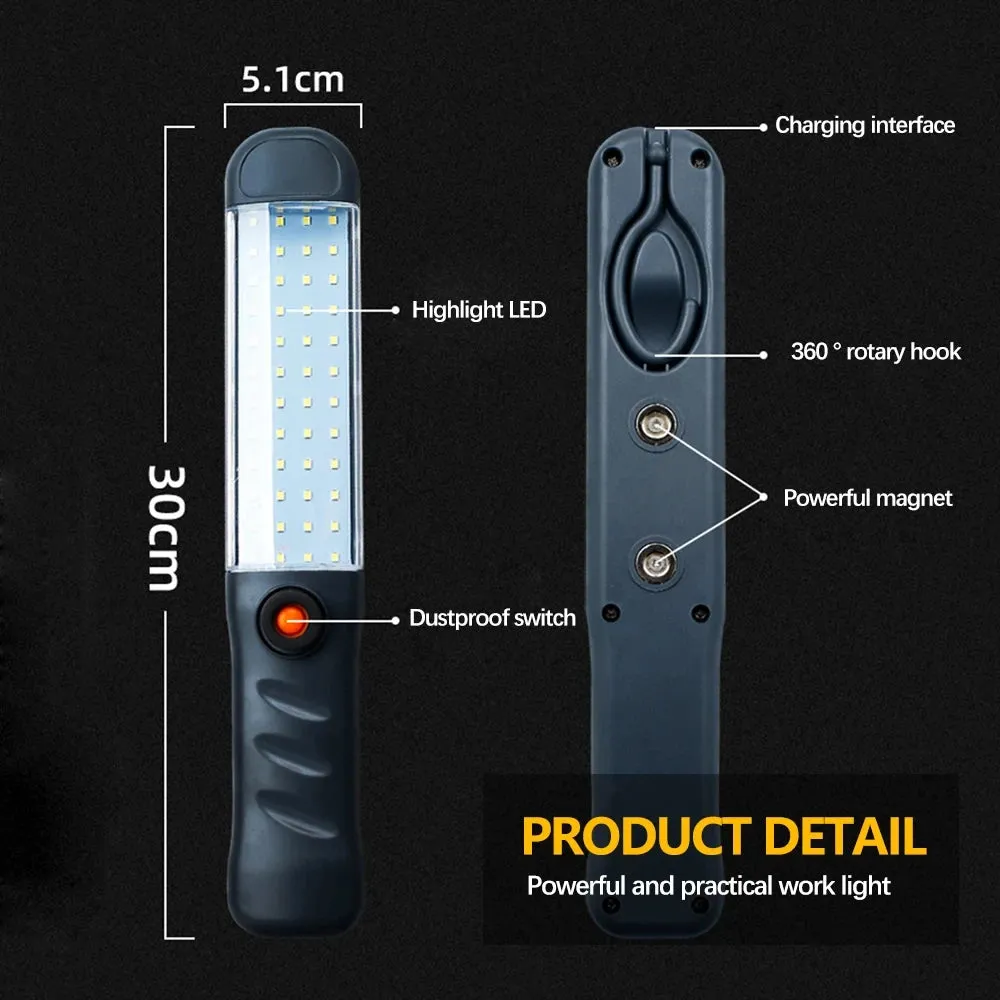 Rechargeable LED Work Light Magnetic Base Waterproof 3 Modes LED Flashlight Inspection Light for Car Repair Household Outdoor