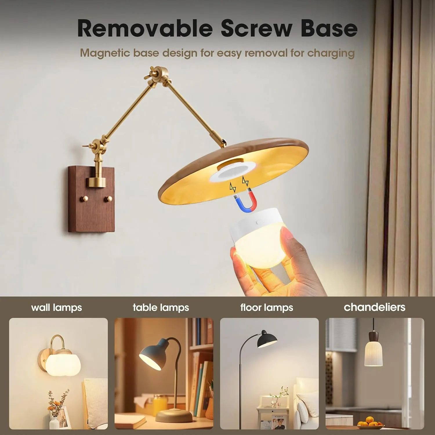 Rechargeable Light Bulbs With Remote - E26 Battery Operated Light Bulb No Electricity, Detachable Magic Light Bulb, 15 Colors & Timer Wireless Light Bulb For Lamps Without Electricity (E26, 1 Pack)