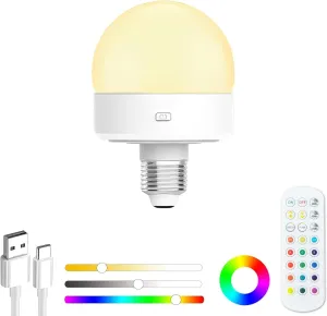 Rechargeable Light Bulbs With Remote - E26 Battery Operated Light Bulb No Electricity, Detachable Magic Light Bulb, 15 Colors & Timer Wireless Light Bulb For Lamps Without Electricity (E26, 1 Pack)