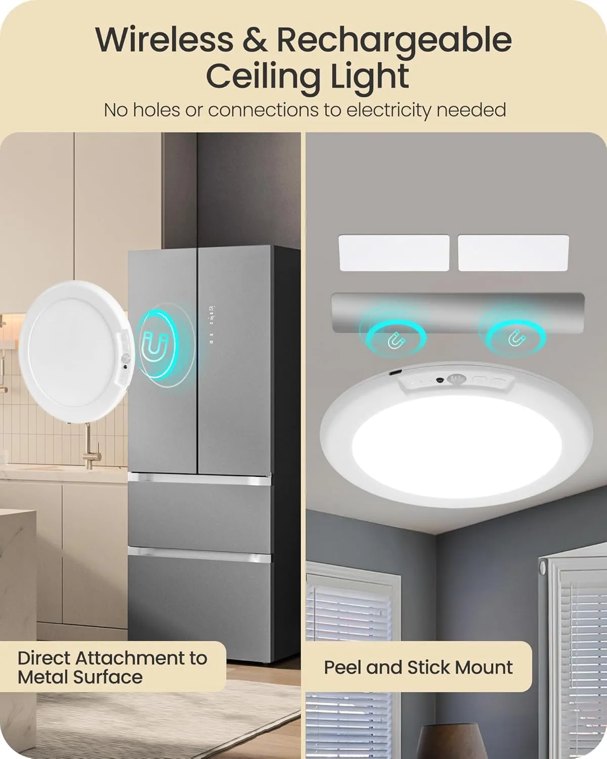 Rechargeable Motion Sensor Ceiling Light with Remote, Wireless Ceiling Light Battery Operated, No Wiring, Magnetic, 3 Colors, Dimmable LED for Shower Closet Bathroom Stairs Pantry Hallway Porch