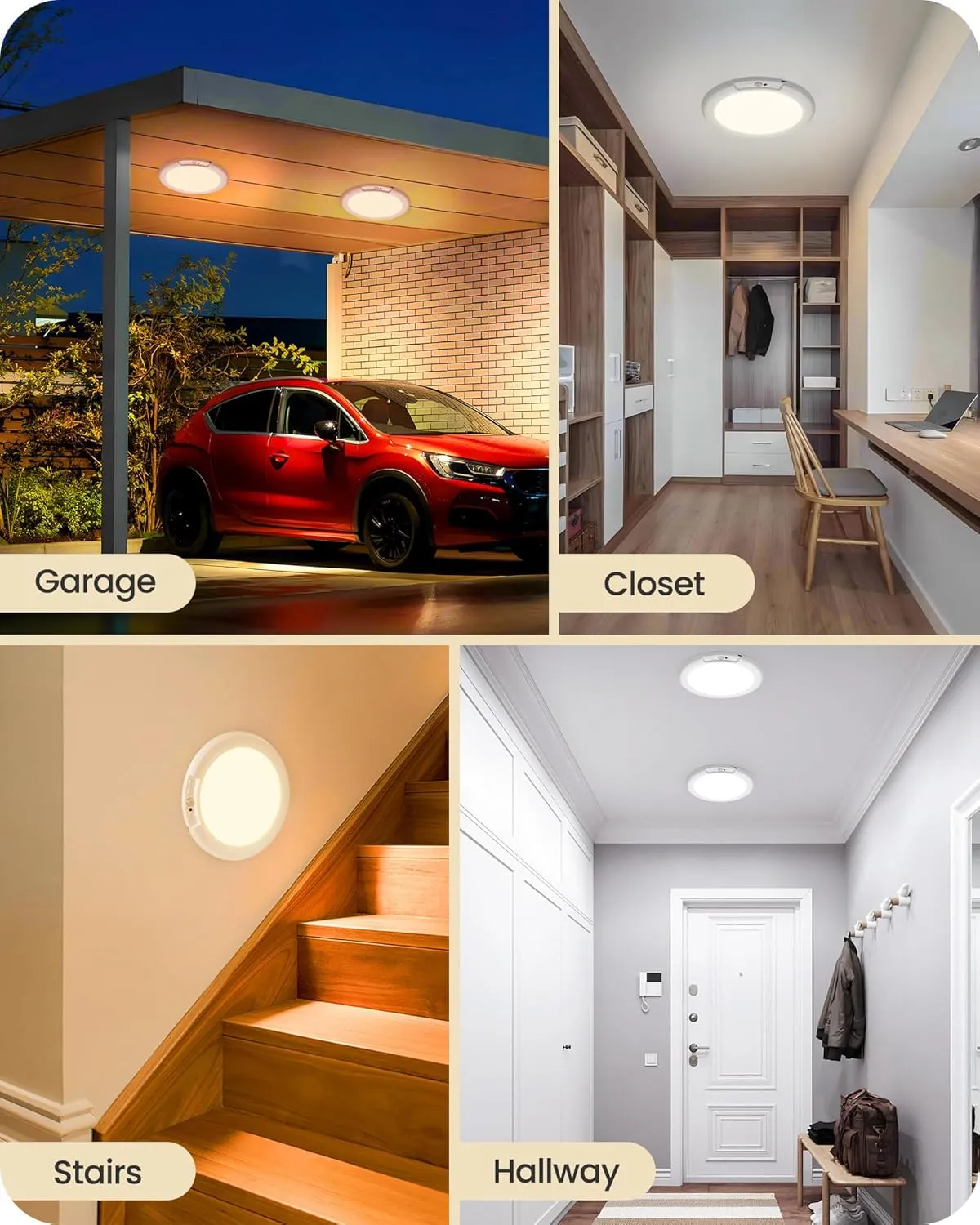 Rechargeable Motion Sensor Ceiling Light with Remote, Wireless Ceiling Light Battery Operated, No Wiring, Magnetic, 3 Colors, Dimmable LED for Shower Closet Bathroom Stairs Pantry Hallway Porch