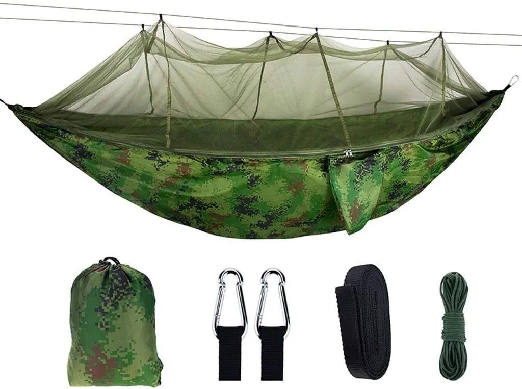 Recreation Outdoor Hammock Swing Bed with Mosquito Net & Hanging Straps Ultralight Parachute Hammock Portable Hanging Chair Lounger for Hiking, Backpacking Gifts for Hike