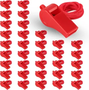Red Emergency Whistle with Lanyard, 48 Pack Coach Whistle Soccer Referee Whistle Ideal for Coaches, Teachers, Referee, Training, Emergency