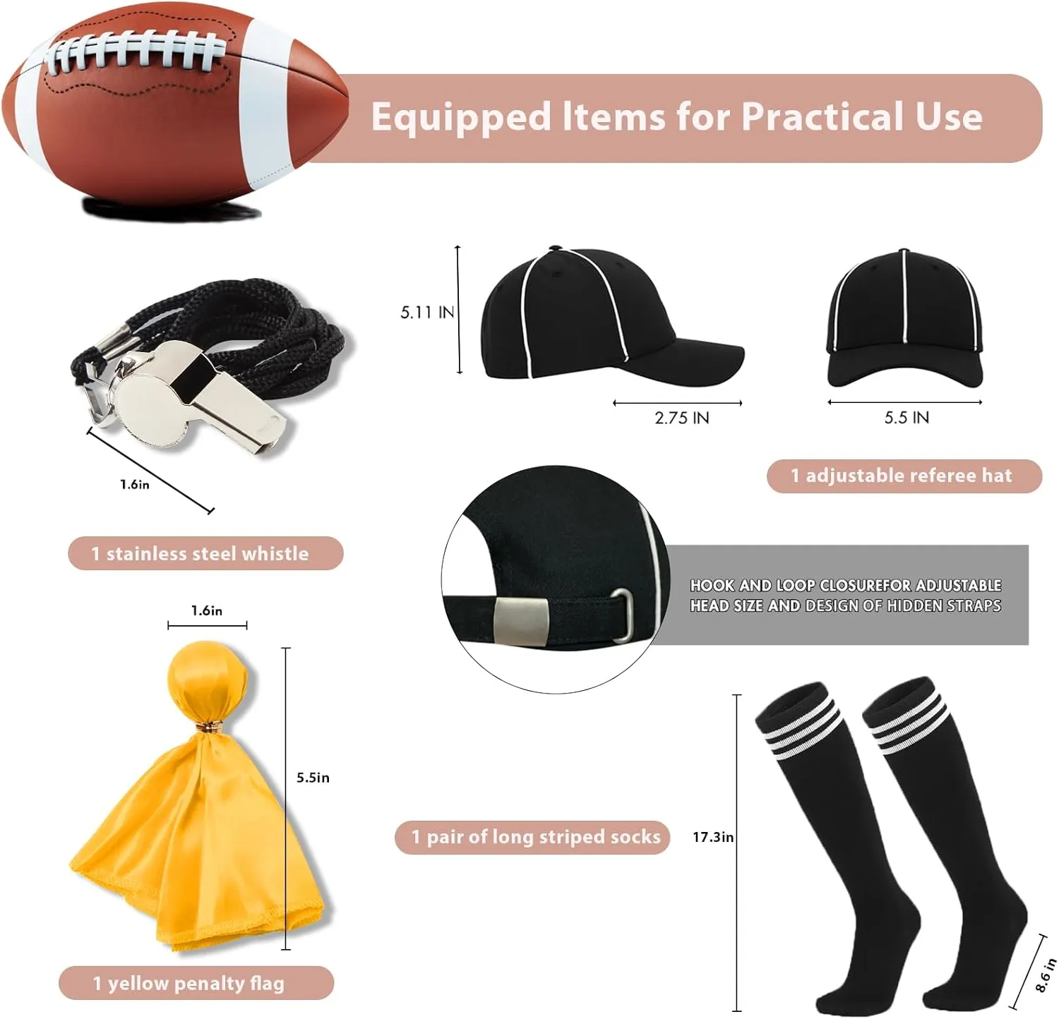 redgino 5 Pcs Women Referee Costume Set Sexy Long Zipper Ref Shirt Skirt Hat Socks Whistle Football Halloween Cosplay